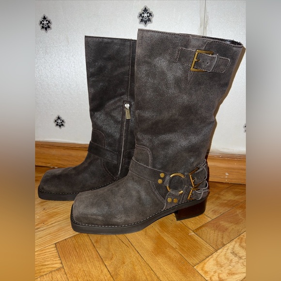 Ladies Michael Kors Biker Boots Brown Suede Size 10 - Picture 1 of 7